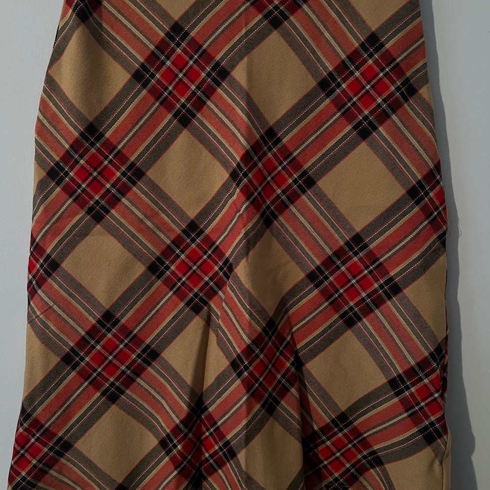 La Belle A-Line Skirt - Red, Tan & Black Plaid